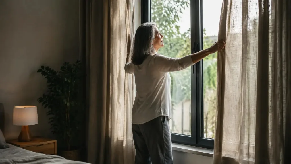 Pencere açarak havayı ve doğal ışığı değiştiren yetişkin