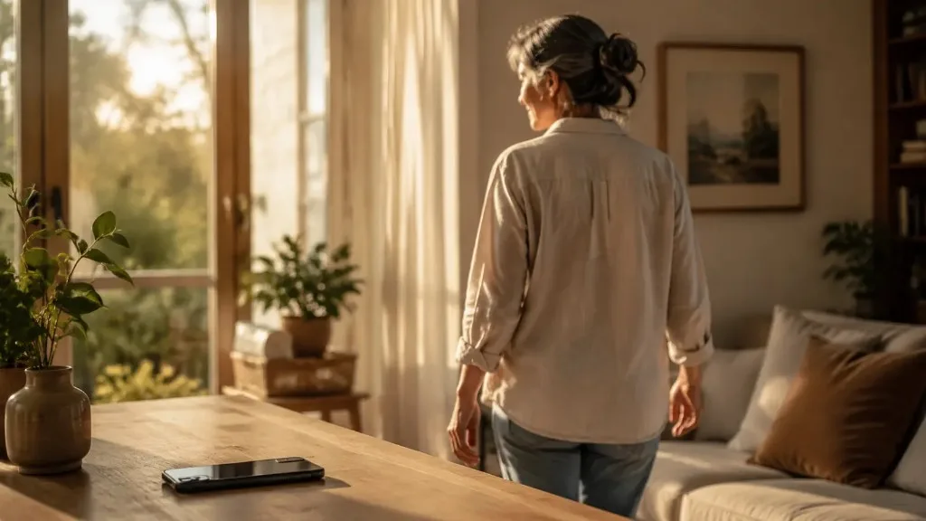 Telefonunu sessize alarak kişisel zamanını koruyan yetişkin